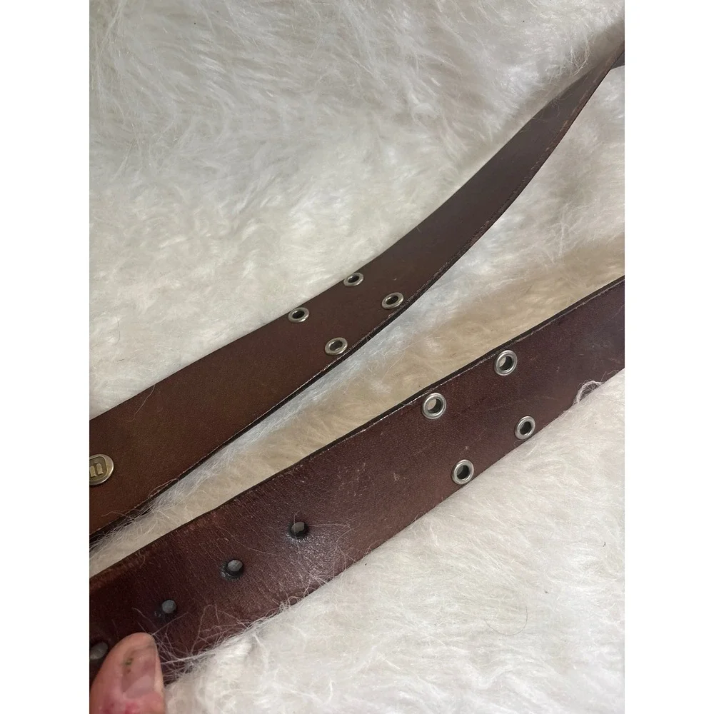 Ecko Vintage Belt Mens 32-36 Brown Genuine Leather Silver Buckle Eyelet Casual